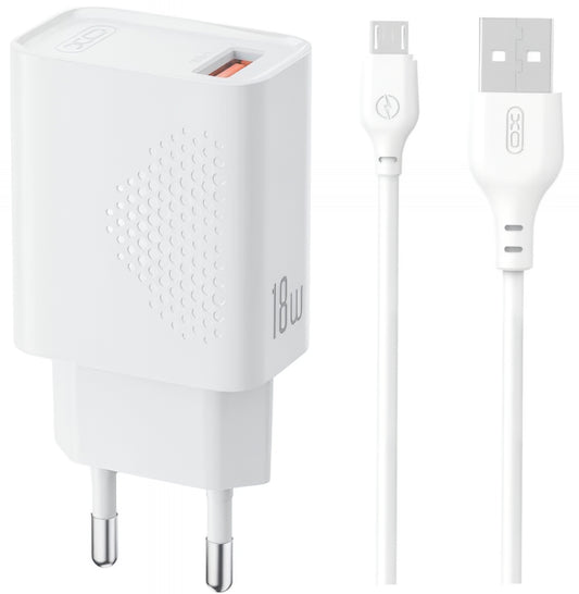 Nettlader med microUSB-kabel XO Design L159, 18W, 3A, 1 x USB-A, Hvit
