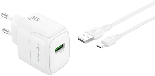 Nettlader med microUSB-kabel XO Design L135, 18W, 3A, 1 x USB-A, Hvit