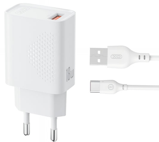 Nettlader med USB-C-kabel XO Design L159, 18W, 3A, 1 x USB-A, Hvit