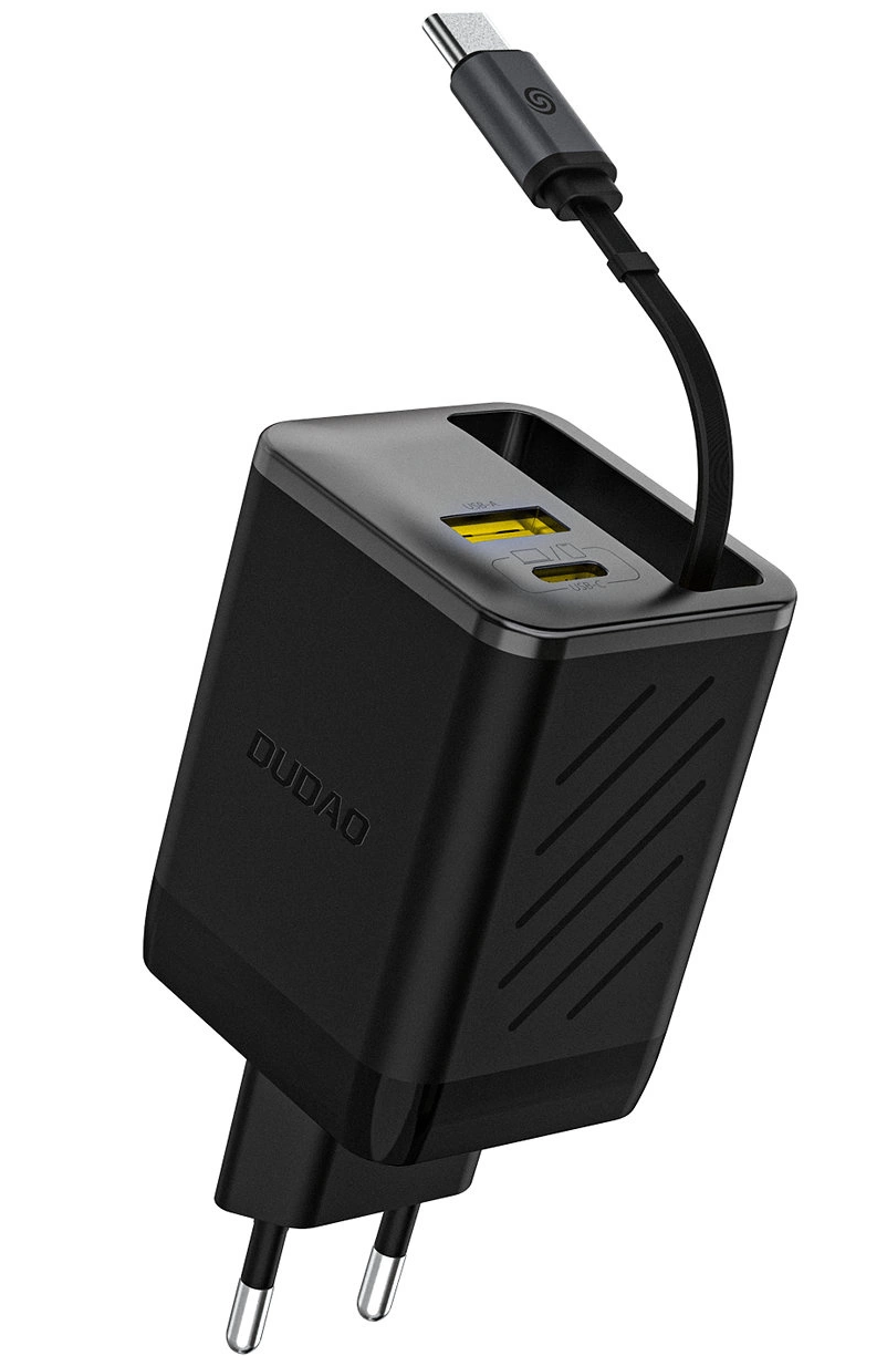 Nettlader med USB-C-kabel Dudao A67EU, 67W, 3.35A, 1 x USB-A - 1 x USB-C, Svart