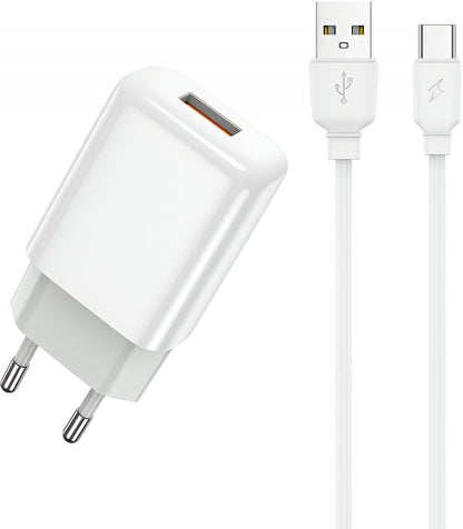 Nettlader med USB-C-kabel Prestico F9S, 12W, 2.4A, 1 x USB-A, Hvit