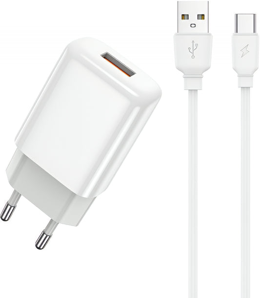 Nettlader med USB-C-kabel Prestico F9S, 12W, 2.4A, 1 x USB-A, Hvit