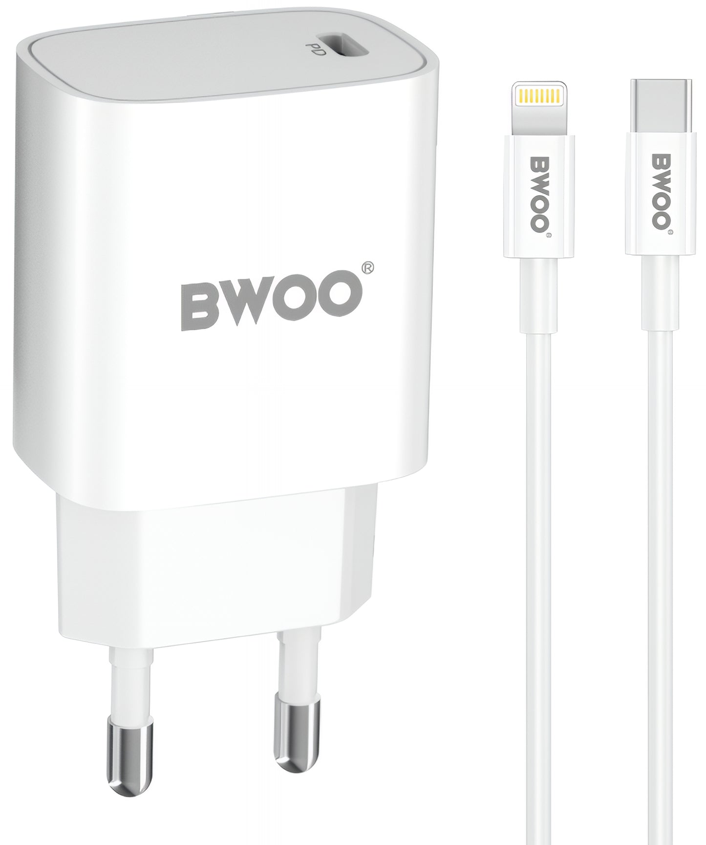 Nettlader med Lightning-kabel BWOO CDA159, 20W, 3A, 1 x USB-C, Hvit