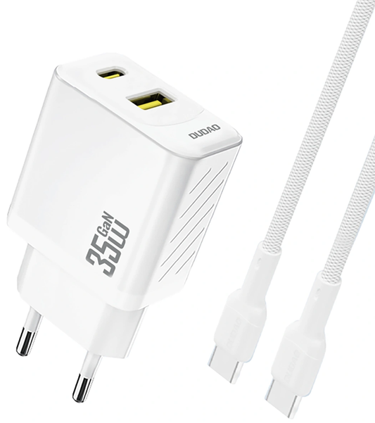 Nettlader med USB-C-kabel Dudao A27Max, 35W, 1 x USB-A - 1 x USB-C, Hvit