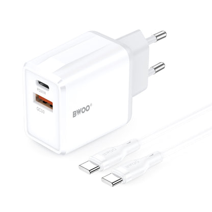 Nettlader med USB-C-kabel BWOO CDA182, 38W, 3A, 1 x USB-A - 1 x USB-C, Hvit