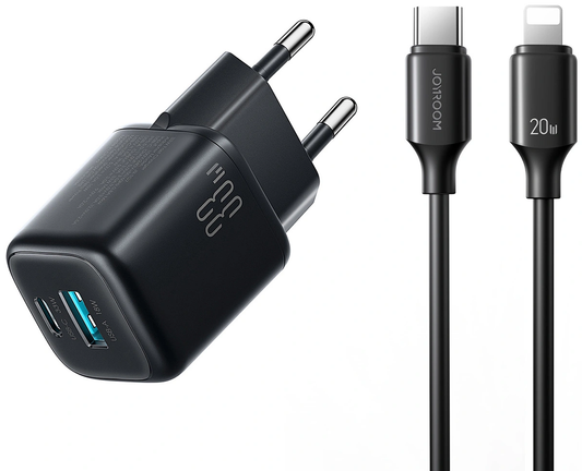 Nettlader med Lightning-kabel Joyroom JR-TG7, 33W, 3A, 1 x USB-A - 1 x USB-C, Svart