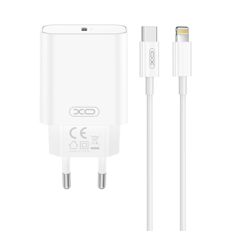 Nettlader med Lightning-kabel XO Design CE32, 20W, 3A, 1 x USB-C, Hvit