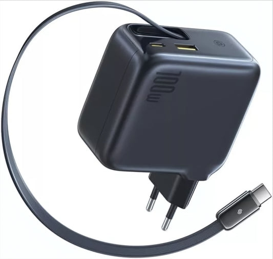 Nettlader med USB-C-kabel Baseus EnerCore CJ11, 100W, 1 x USB-A - 2 x USB-C, Svart E0120M00