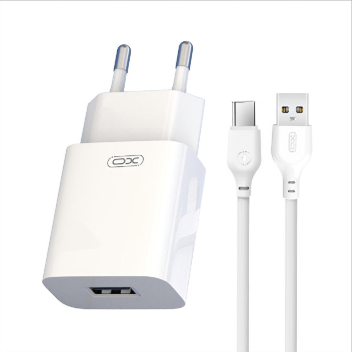 Nettlader med USB-C-kabel XO Design L99, 12W, 2.4A, 1 x USB-A, Hvit