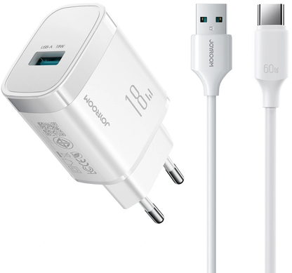 Nettlader med USB-C-kabel Joyroom JR-TF4, 18W, 3A, 1 x USB-A, Hvit