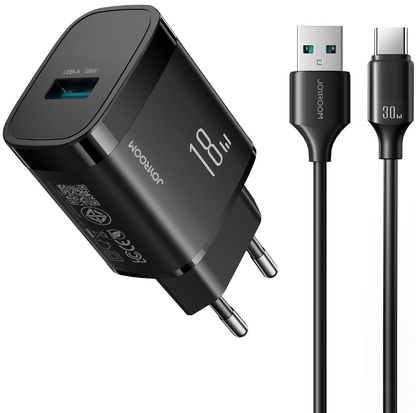 Nettlader med USB-C-kabel Joyroom JR-TF4, 18W, 3A, 1 x USB-A, Svart