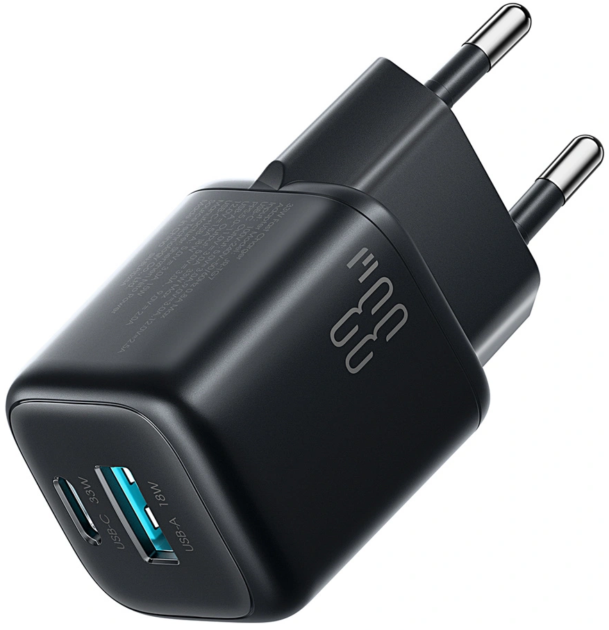 Nettlader med USB-C-kabel Joyroom JR-TG7, 33W, 3A, 1 x USB-A - 1 x USB-C, Svart