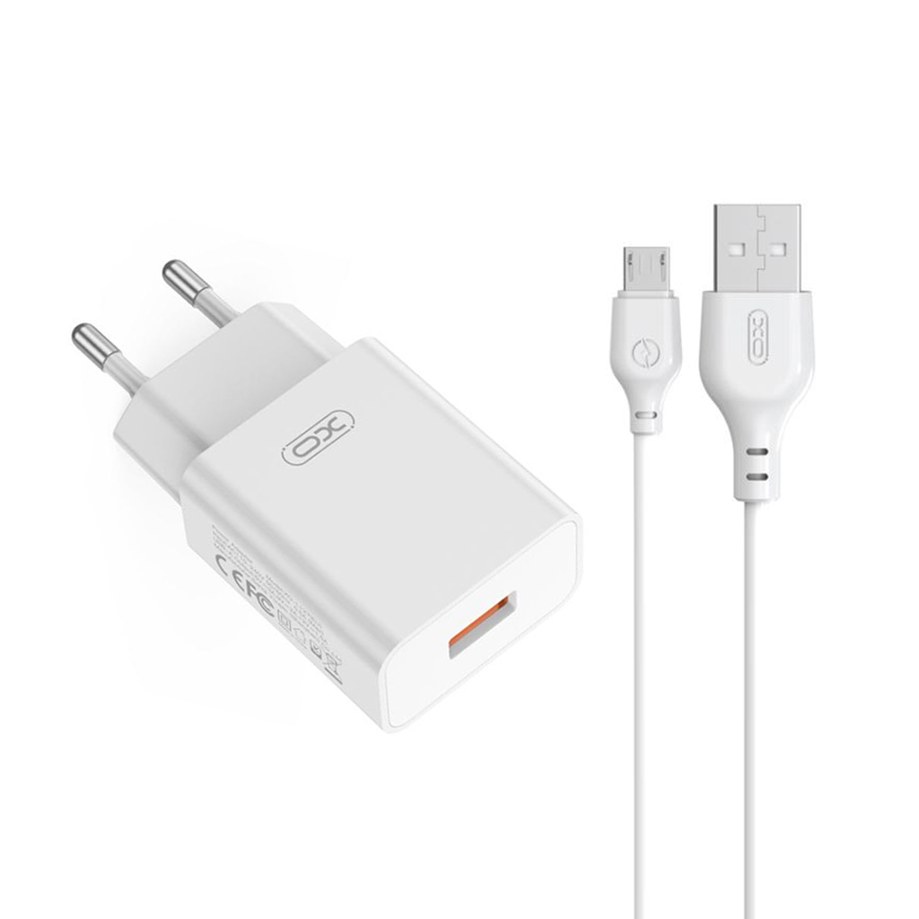 Nettlader med microUSB-kabel XO Design L127, 18W, 3A, 1 x USB-A, Hvit