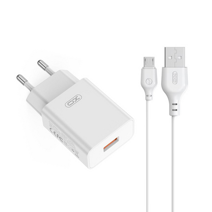 Nettlader med microUSB-kabel XO Design L127, 18W, 3A, 1 x USB-A, Hvit