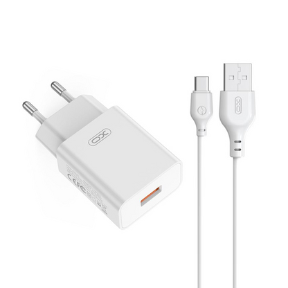 Nettlader med USB-C-kabel XO Design L127, 18W, 3A, 1 x USB-A, Hvit