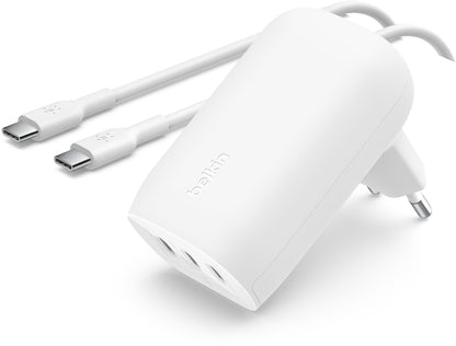 Belkin BoostCharge nettadapter med USB-C-kabel, 67W, 3A, 3 x USB-C, hvit WCC002vf2MWH-B6