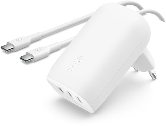 Belkin BoostCharge nettadapter med USB-C-kabel, 67W, 3A, 3 x USB-C, hvit WCC002vf2MWH-B6