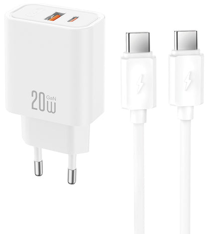 Nettlader med USB-C-kabel XO Design CE40, 20W, 3A, 1 x USB-A - 1 x USB-C, Hvit