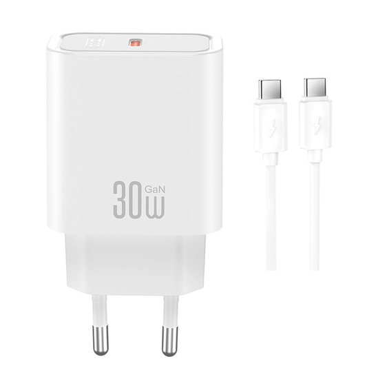 Nettlader med USB-C-kabel XO Design CE41, 30W, 3A, 1 x USB-C, Hvit
