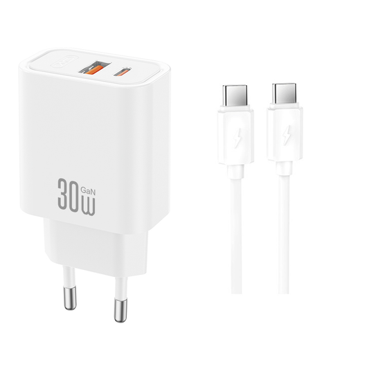 Nettlader med USB-C-kabel XO Design CE42, 30W, 3A, 1 x USB-A - 1 x USB-C, Hvit
