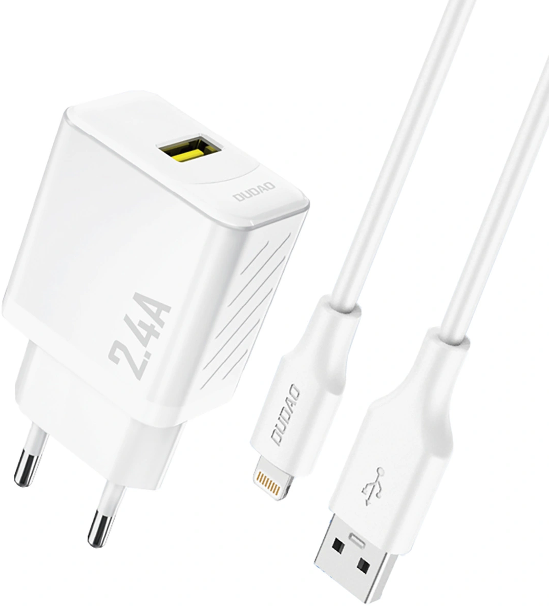 Nettlader med Lightning-kabel Dudao A23LEU, 30W, 2.4A, 1 x USB-A, hvit