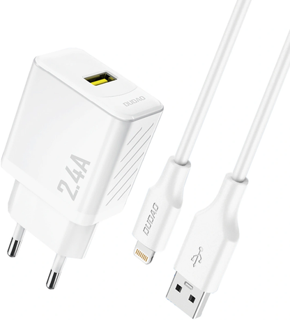 Nettlader med Lightning-kabel Dudao A23LEU, 30W, 2.4A, 1 x USB-A, hvit