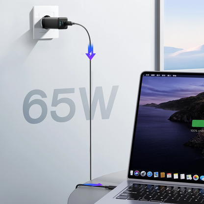 Nettlader med USB-C-kabel Joyroom JR-TG10, 65W, 3,25A, 1 x USB-A - 2 x USB-C, Svart
