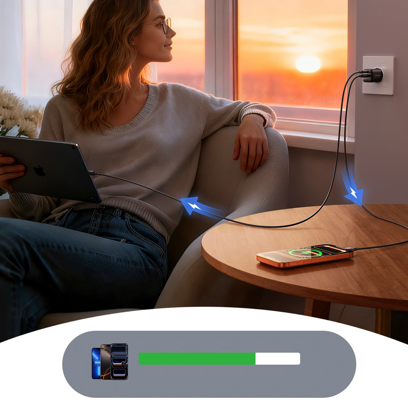 Nettlader med USB-C-kabel Joyroom JR-TG7, 33W, 3A, 1 x USB-A - 1 x USB-C, Svart