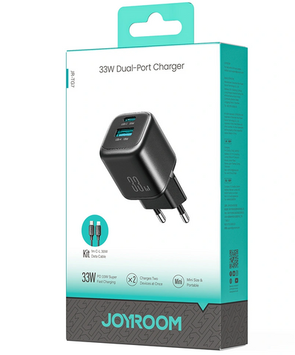 Nettlader med Lightning-kabel Joyroom JR-TG7, 33W, 3A, 1 x USB-A - 1 x USB-C, Svart