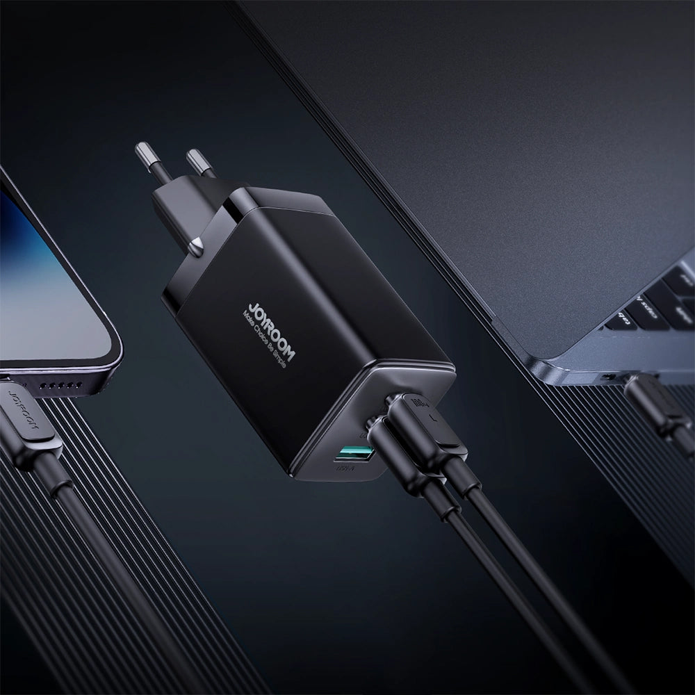 Nettlader med USB-C-kabel Joyroom TCG01, 65W, 3.25A, 1 x USB-A - 2 x USB-C, Svart