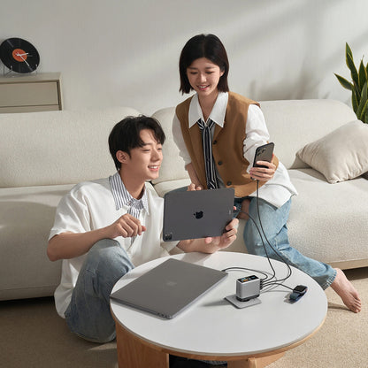 Nettlader med USB-C-kabel Cuktech AD1204U Display, 120W, 6A, 1 x USB-A - 2 x USB-C, Sølv