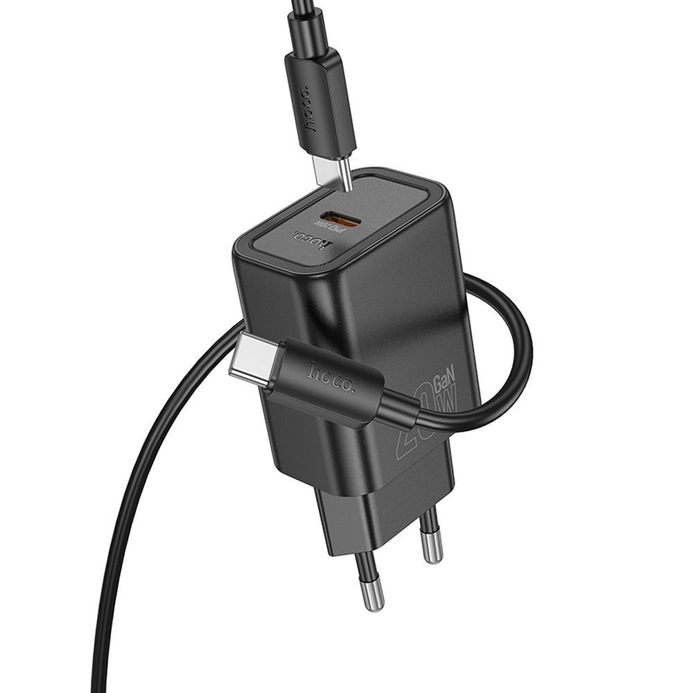 Nettlader med USB-C-kabel HOCO N60, 20W, 3A, 1 x USB-C, Svart