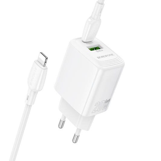 Nettlader med Lightning-kabel Borofone BN27 Fuente, 20W, 3A, 1 x USB-A - 1 x USB-C, Hvit