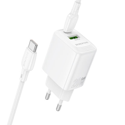 Nettlader med USB-C-kabel Borofone BN27 Fuente, 20W, 3A, 1 x USB-A - 1 x USB-C, Hvit
