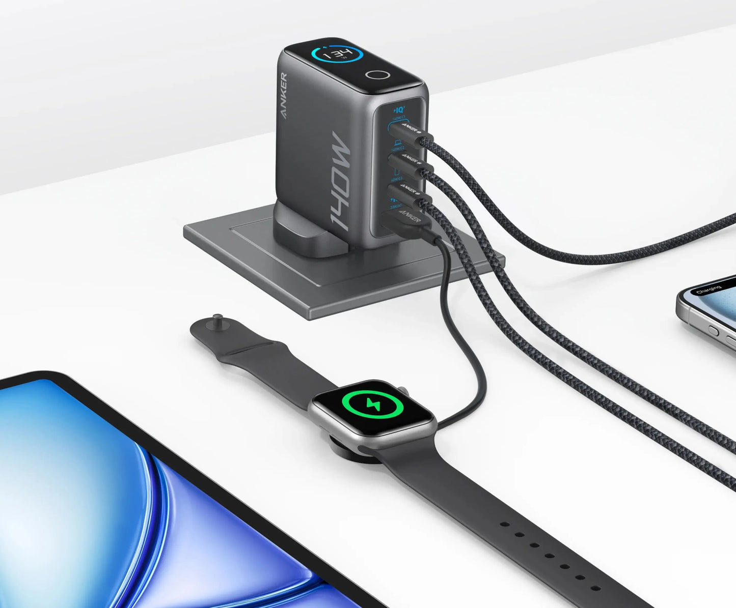 Nettlader med USB-C-kabel Anker Zolo, 140W, 5A, 1 x USB-A - 3 x USB-C, Svart B2697GZ1