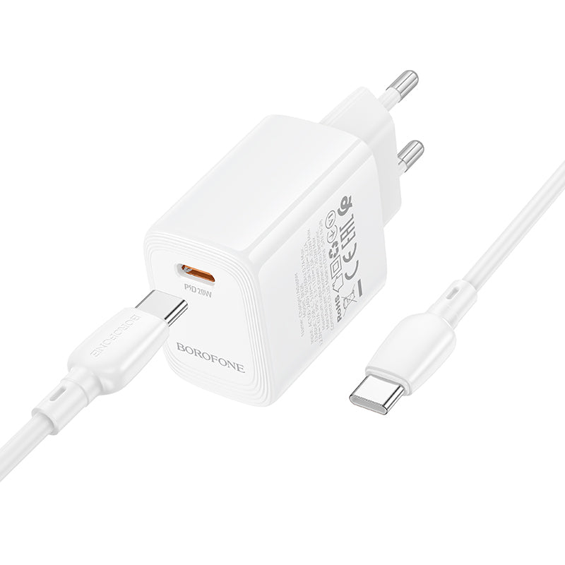 Nettlader med USB-C-kabel Borofone BN26 Fuente, 20W, 3A, 1 x USB-C, Hvit