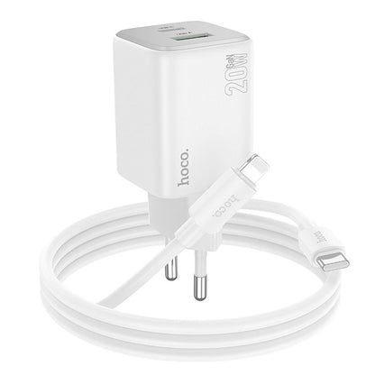 Nettlader med Lightning-kabel HOCO N41, 20W, 3A, 1 x USB-A - 1 x USB-C, Hvit