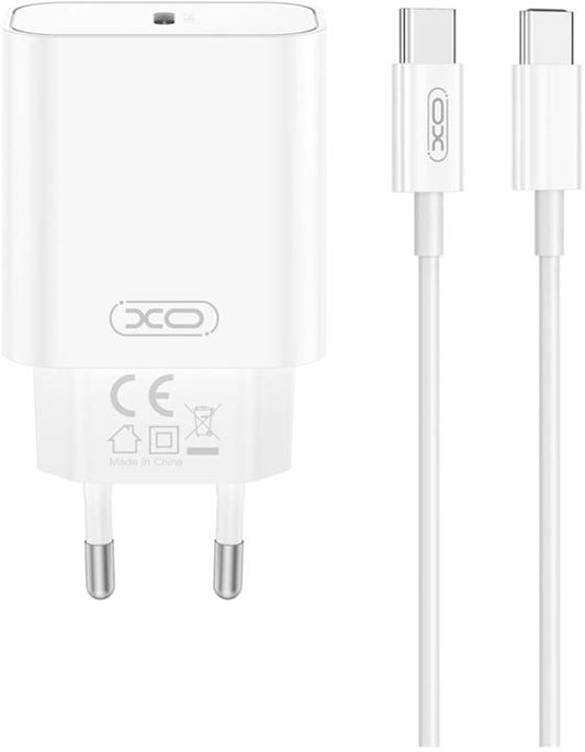 Nettlader med USB-C-kabel XO Design CE32, 20W, 3A, 1 x USB-C, Hvit