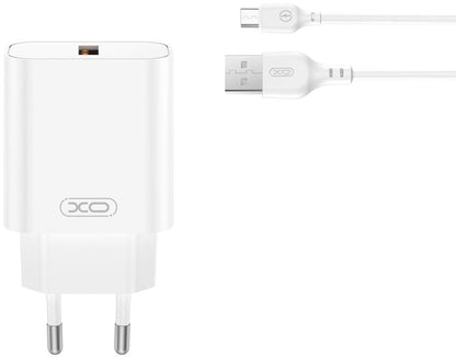 Nettlader med microUSB-kabel XO Design CE33, 18W, 3A, 1 x USB-A, Hvit