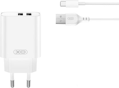 Nettlader med USB-C-kabel XO Design CE34, 12W, 2.4A, 2 x USB-A, Hvit