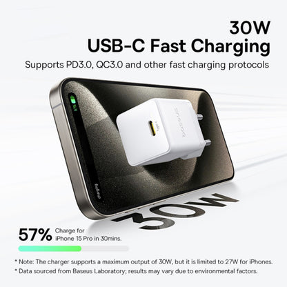 Nettlader med USB-C-kabel Baseus Palm, 30W, 3A, 1 x USB-C, Hvit P10111605213-01