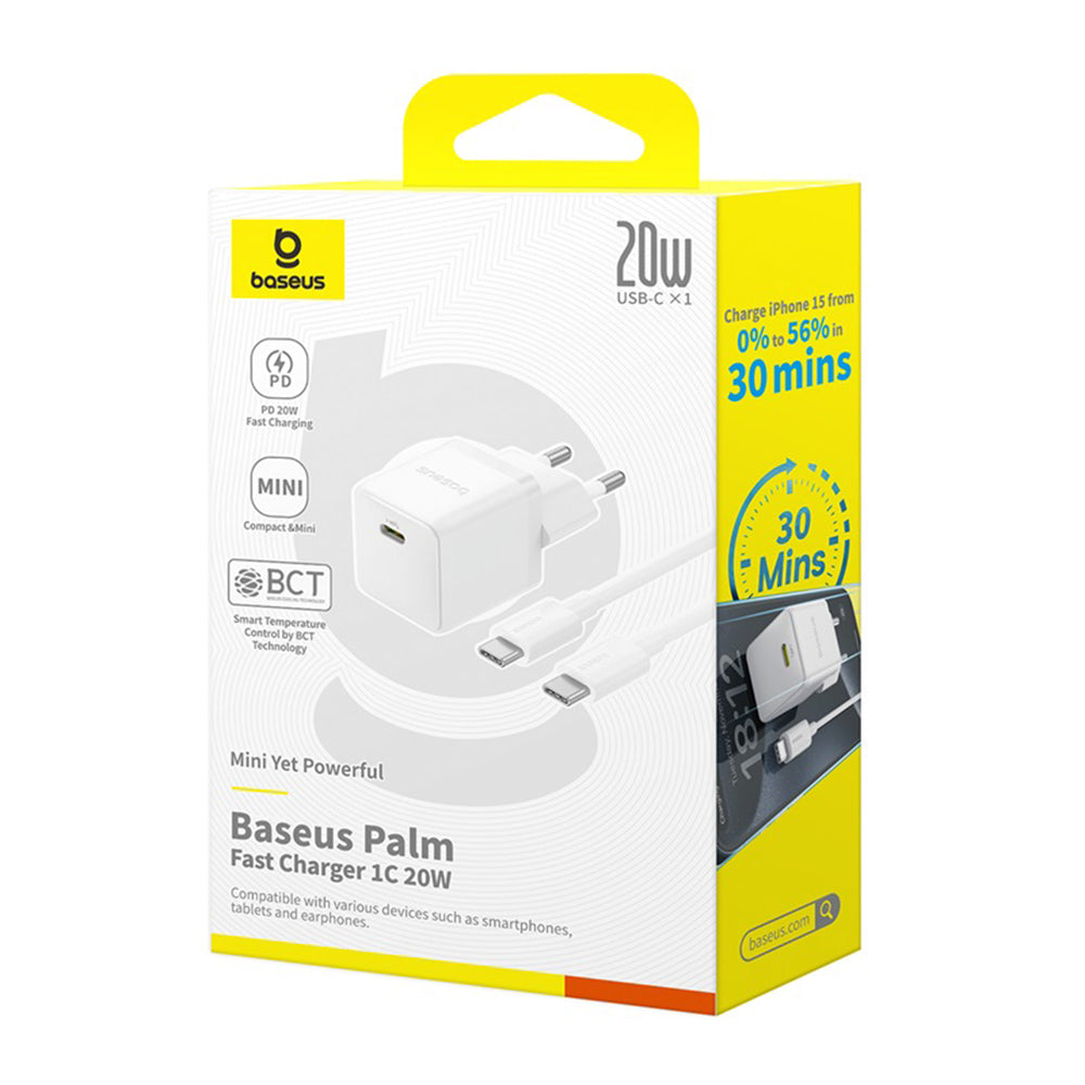 Nettlader med USB-C-kabel Baseus Palm, 20W, 3A, 1 x USB-C, Hvit P10111602213-01