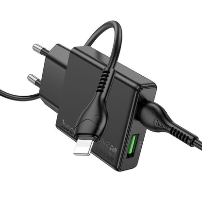 Nettlader med Lightning-kabel HOCO N38, 20W, 3A, 1 x USB-A - 1 x USB-C, Svart