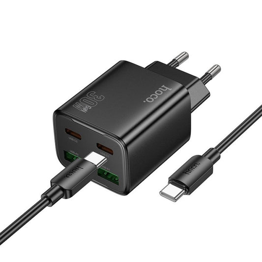 Nettlader med USB-C-kabel HOCO N56, 30W, 3A, 2 x USB-A - 2 x USB-C, Svart