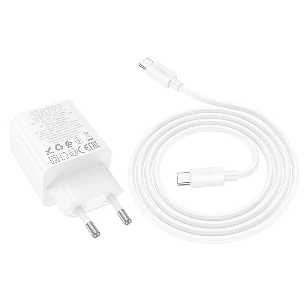 Nettlader med USB-C-kabel HOCO N55, 20W, 3A, 2 x USB-A - 2 x USB-C, Hvit
