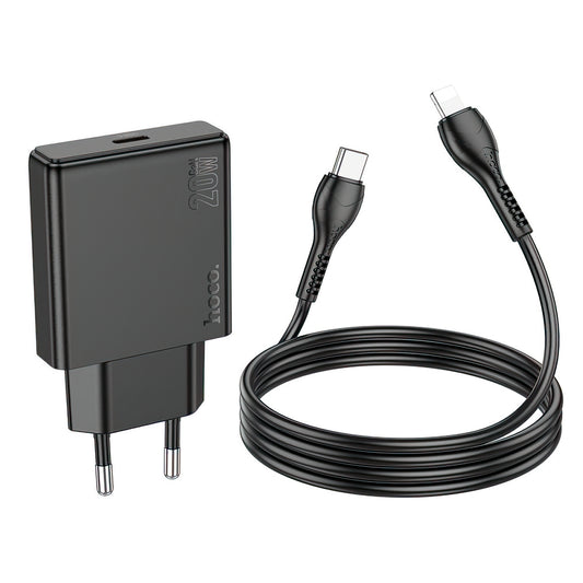 Nettlader med Lightning-kabel HOCO N37, 30W, 3A, 1 x USB-C, Svart
