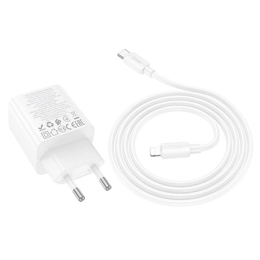 Nettlader med Lightning-kabel HOCO N55, 20W, 3A, 2 x USB-A - 2 x USB-C, Hvit
