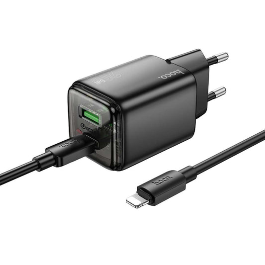 Nettlader med Lightning-kabel HOCO N52, 20W, 3A, 1 x USB-A - 1 x USB-C, Svart