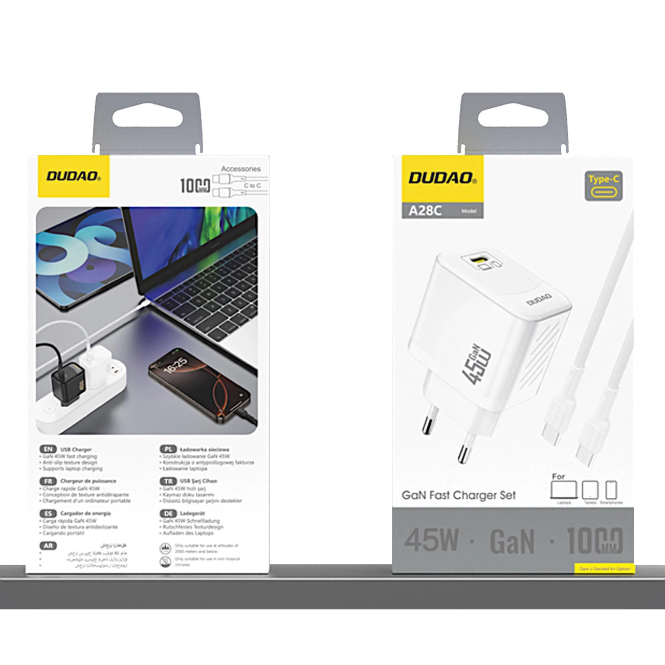 Nettlader med USB-C-kabel Dudao A28C, 45W, 3A, 1 x USB-C, Hvit