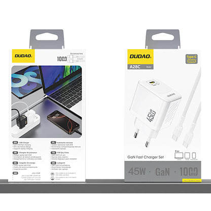 Nettlader med USB-C-kabel Dudao A28C, 45W, 3A, 1 x USB-C, Hvit
